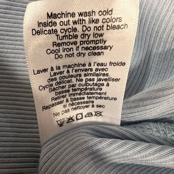 Veronica Beard Coralee Crewneck Top Cotton Rib Knit Puff Sleeve Lake Blue Large - Picture 12 of 12